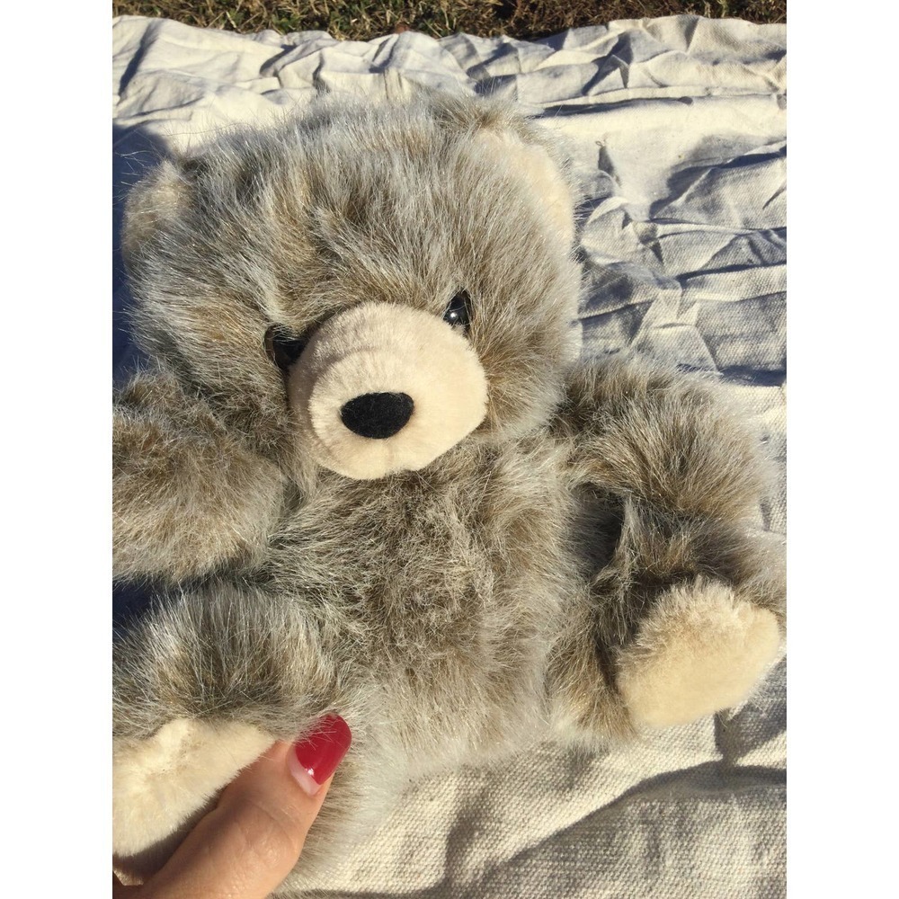 Vintage smile bear‎ 7” 7 in stuffed animal grey gray cream 1991 90s